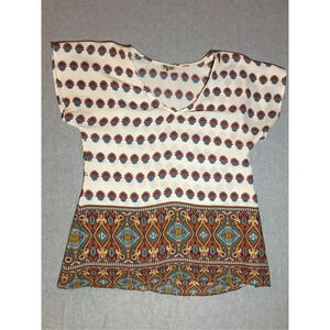 Womens Show Me Your MuMu Blouse Size Small Feathers Novelty Print White